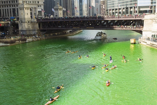 Emerald green Chicago River for St. Patrick's Day