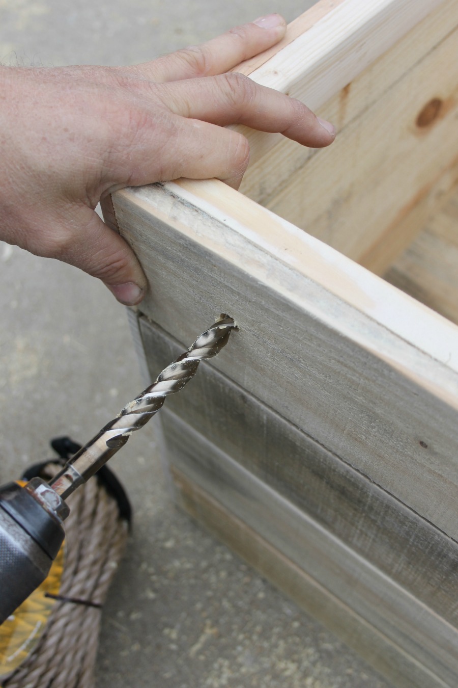 drill holes wooden crate handles