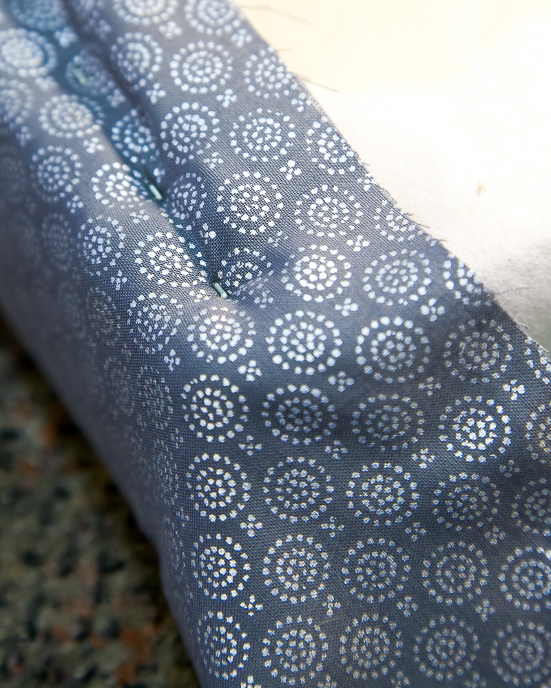 Blue fabric with dot pattern for DIY storage ottoman cushion