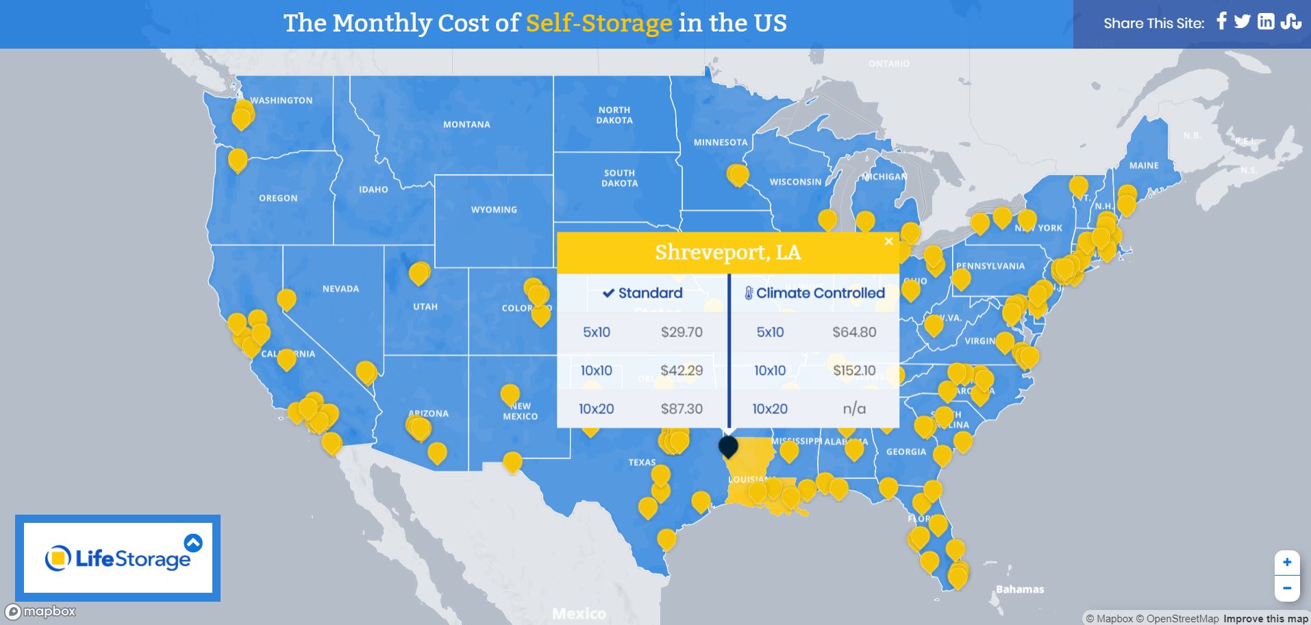 Cost of Self-Storage Units in 2018 in the Untied States of America